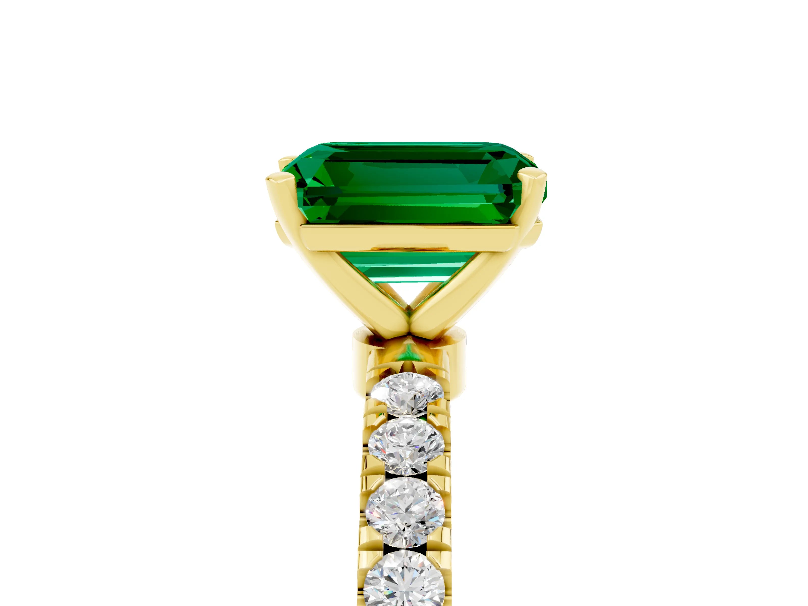 Yellow gold Emerald Cut Emerald Solitaire Ring with Pavé Accents and Four-Prong Setting_5