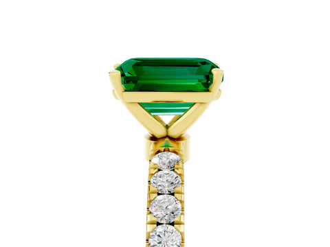 Yellow gold Emerald Cut Emerald Solitaire Ring with Pavé Accents and Four-Prong Setting_5