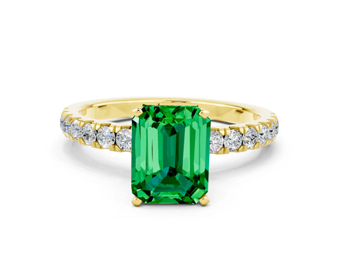 Yellow gold Emerald Cut Emerald Solitaire Ring with Pavé Accents and Four-Prong Setting