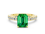 Yellow gold Emerald Cut Emerald Solitaire Ring with Pavé Band and Four-Prong Setting_24
