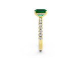 Yellow gold Emerald Cut Emerald Solitaire Ring with Pavé Band and Four-Prong Setting_26