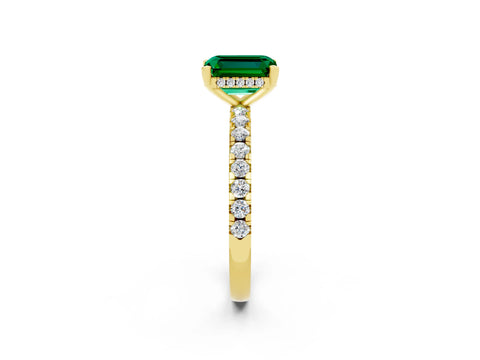 Yellow gold Emerald Cut Emerald Solitaire Ring with Pavé Band and Four-Prong Setting_26