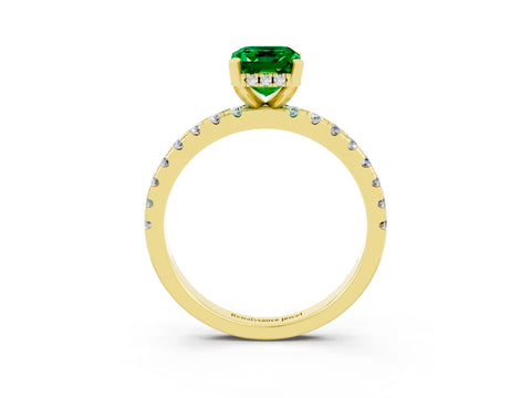 Yellow gold Emerald Cut Emerald Solitaire Ring with Pavé Band and Four-Prong Setting_27
