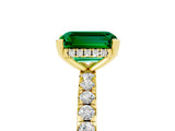 Yellow gold Emerald Cut Emerald Solitaire Ring with Pavé Band and Four-Prong Setting_29