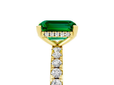 Yellow gold Emerald Cut Emerald Solitaire Ring with Pavé Band and Four-Prong Setting_29