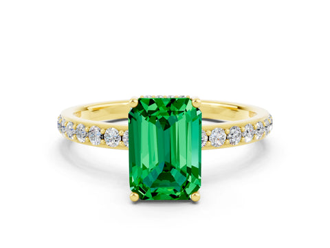 Yellow gold Emerald Cut Emerald Solitaire Ring with Pavé Band and Hidden Halo_12