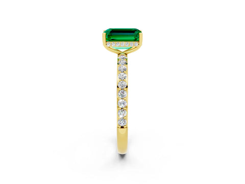 Yellow gold Emerald Cut Emerald Solitaire Ring with Pavé Band and Hidden Halo_14