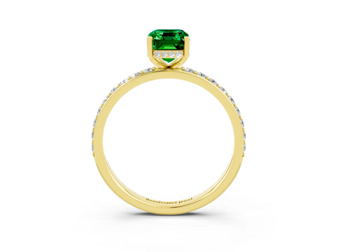 Yellow gold Emerald Cut Emerald Solitaire Ring with Pavé Band and Hidden Halo_15