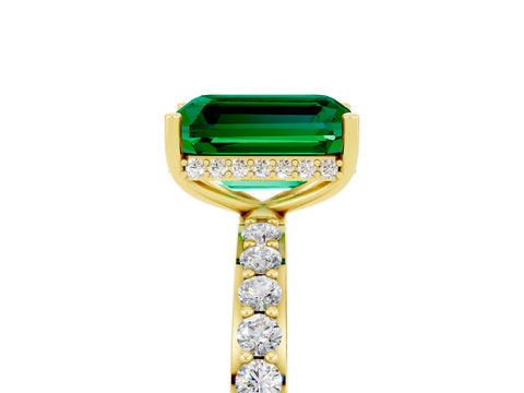 Yellow gold Emerald Cut Emerald Solitaire Ring with Pavé Band and Hidden Halo_17