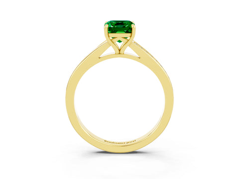 Yellow gold Emerald Cut Emerald Solitaire Ring with Pavé Band and Prong Setting_27