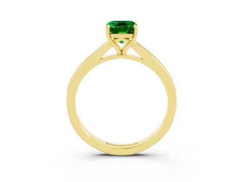 Yellow gold Emerald Cut Emerald Solitaire Ring with Pavé Band and Prong Setting_3