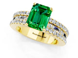 Yellow gold Emerald Cut Emerald Solitaire Ring with Pavé and Channel Set Band_1