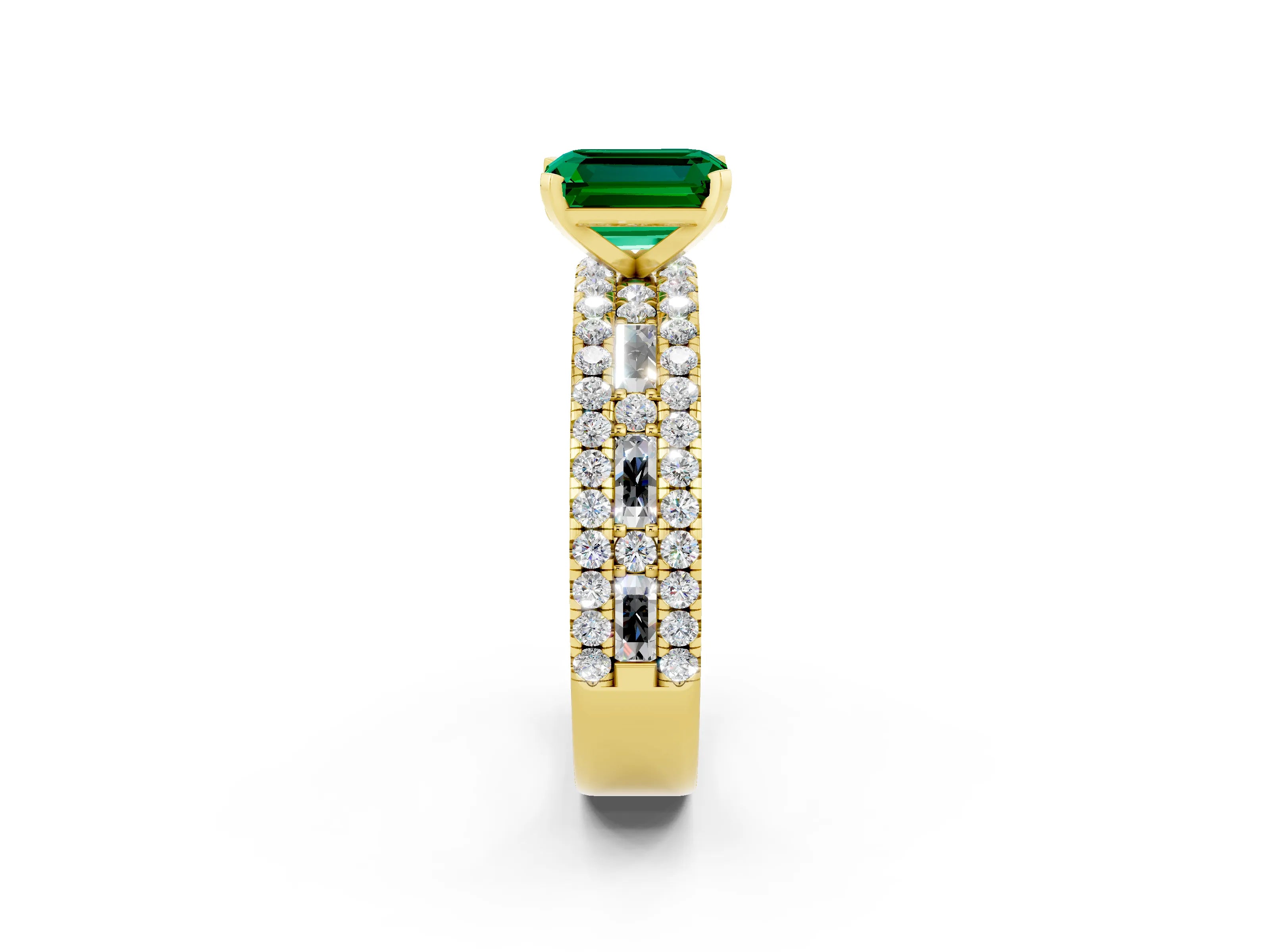 Yellow gold Emerald Cut Emerald Solitaire Ring with Pavé and Channel Set Band_2