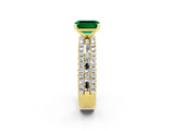 Yellow gold Emerald Cut Emerald Solitaire Ring with Pavé and Channel Set Band_2