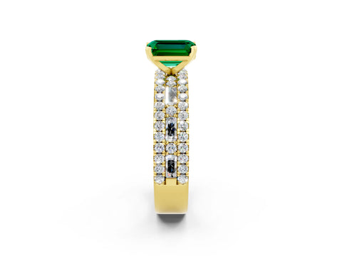 Yellow gold Emerald Cut Emerald Solitaire Ring with Pavé and Channel Set Band_2