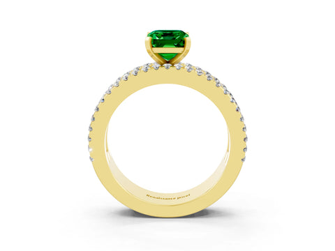 Yellow gold Emerald Cut Emerald Solitaire Ring with Pavé and Channel Set Band_3