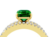 Yellow gold Emerald Cut Emerald Solitaire Ring with Pavé and Channel Set Band_4