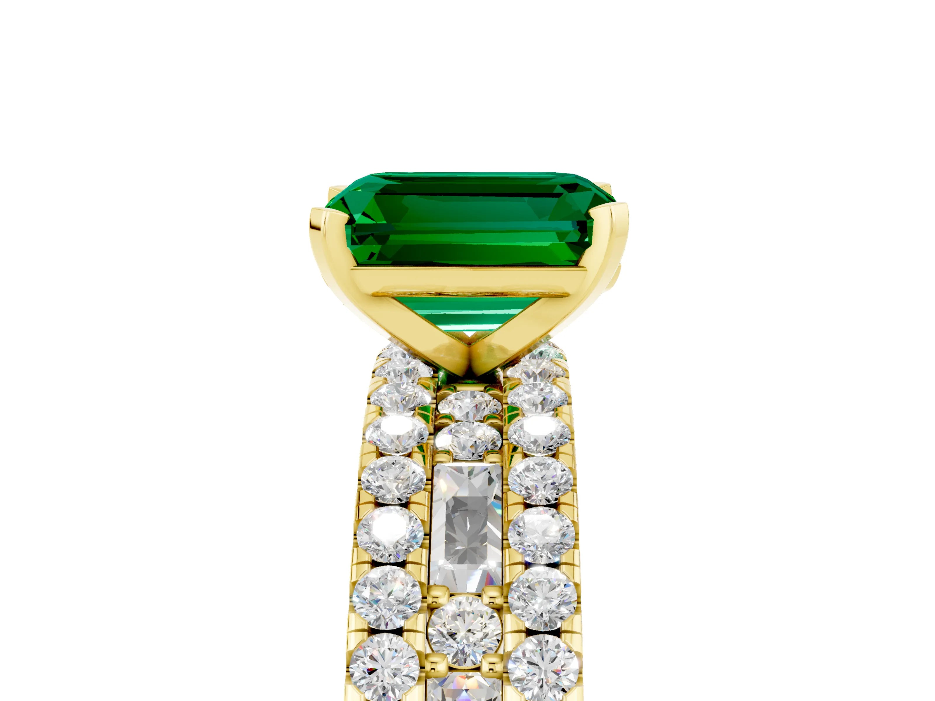 Yellow gold Emerald Cut Emerald Solitaire Ring with Pavé and Channel Set Band_5