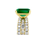 Yellow gold Emerald Cut Emerald Solitaire Ring with Pavé and Channel Set Band_5