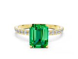 Yellow gold Emerald Cut Emerald Solitaire Ring with Pave Band and Four Prong Setting_24