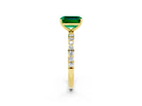 Yellow gold Emerald Cut Emerald Solitaire Ring with Pave Band and Four Prong Setting_26