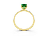 Yellow gold Emerald Cut Emerald Solitaire Ring with Pave Band and Four Prong Setting_27