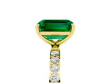 Yellow gold Emerald Cut Emerald Solitaire Ring with Pave Band and Four Prong Setting_29