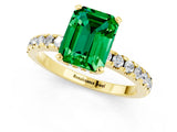 Yellow gold Emerald Cut Emerald Solitaire Ring with Round  Pavé Band and Four-Prong Setting_37
