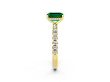 Yellow gold Emerald Cut Emerald Solitaire Ring with Round  Pavé Band and Four-Prong Setting_38