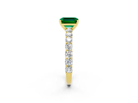 Yellow gold Emerald Cut Emerald Solitaire Ring with Shared Prong Pavé Band and Four-Prong Setting_2