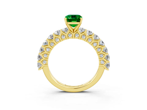 Yellow gold Emerald Cut Emerald Solitaire Ring with Shared Prong Pavé Band and Four-Prong Setting_3