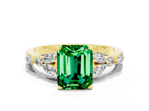 Yellow gold Emerald Cut Emerald Solitaire Ring with Side Stones and Four-Prong Setting_12