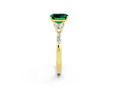 Yellow gold Emerald Cut Emerald Solitaire Ring with Side Stones and Four-Prong Setting_14