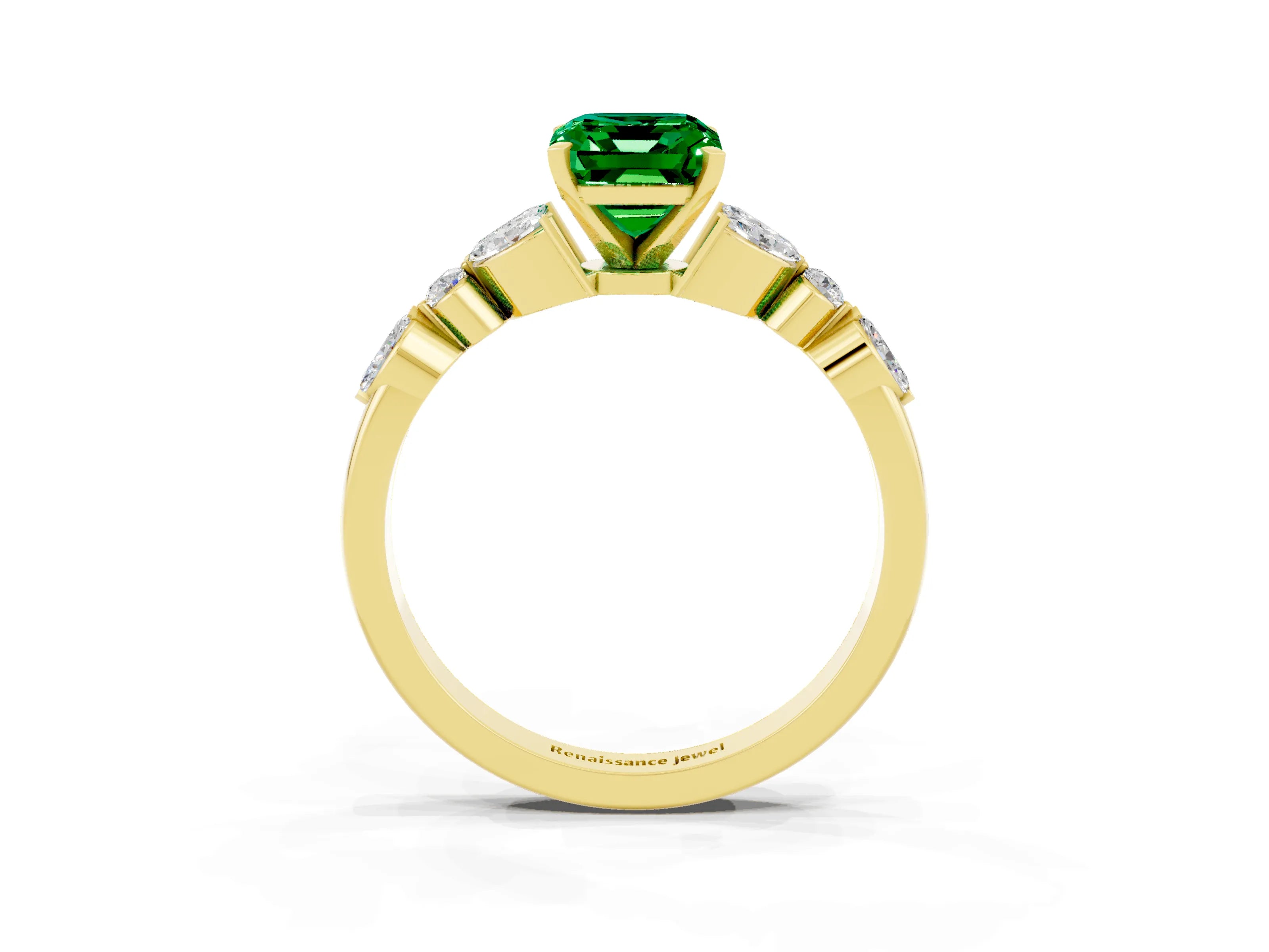 Yellow gold Emerald Cut Emerald Solitaire Ring with Side Stones and Four-Prong Setting_15