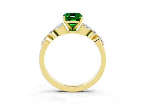 Yellow gold Emerald Cut Emerald Solitaire Ring with Side Stones and Four-Prong Setting_15