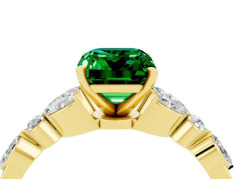 Yellow gold Emerald Cut Emerald Solitaire Ring with Side Stones and Four-Prong Setting_16