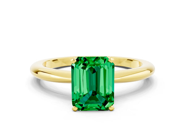 Yellow gold Emerald Cut Emerald Solitaire Ring with Six-Prong Setting and Classic Band