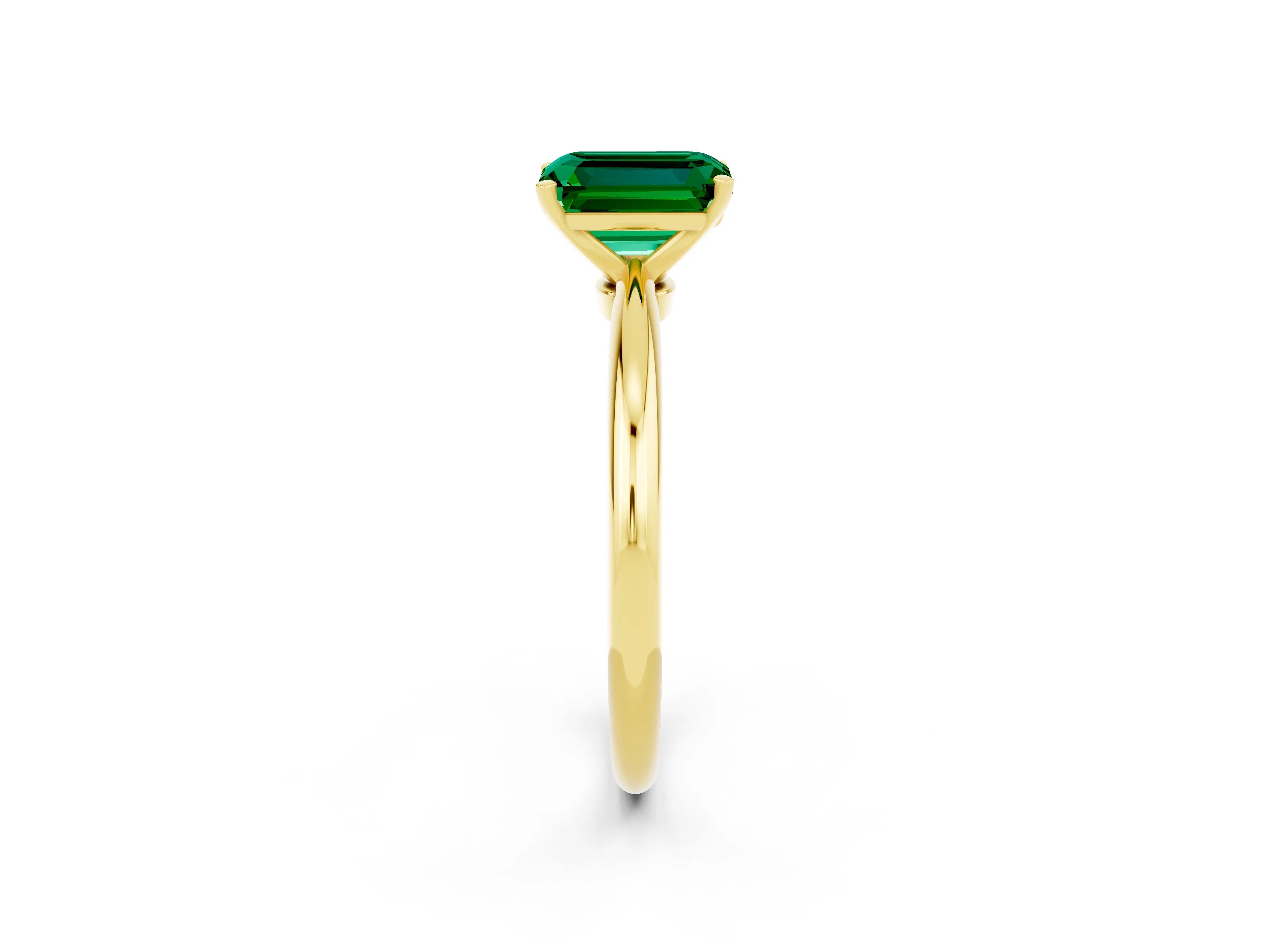Yellow gold Emerald Cut Emerald Solitaire Ring with Six-Prong Setting and Classic Band_2