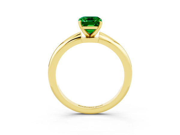 Yellow gold Emerald Cut Emerald Solitaire Ring with Six-Prong Setting and Classic Band