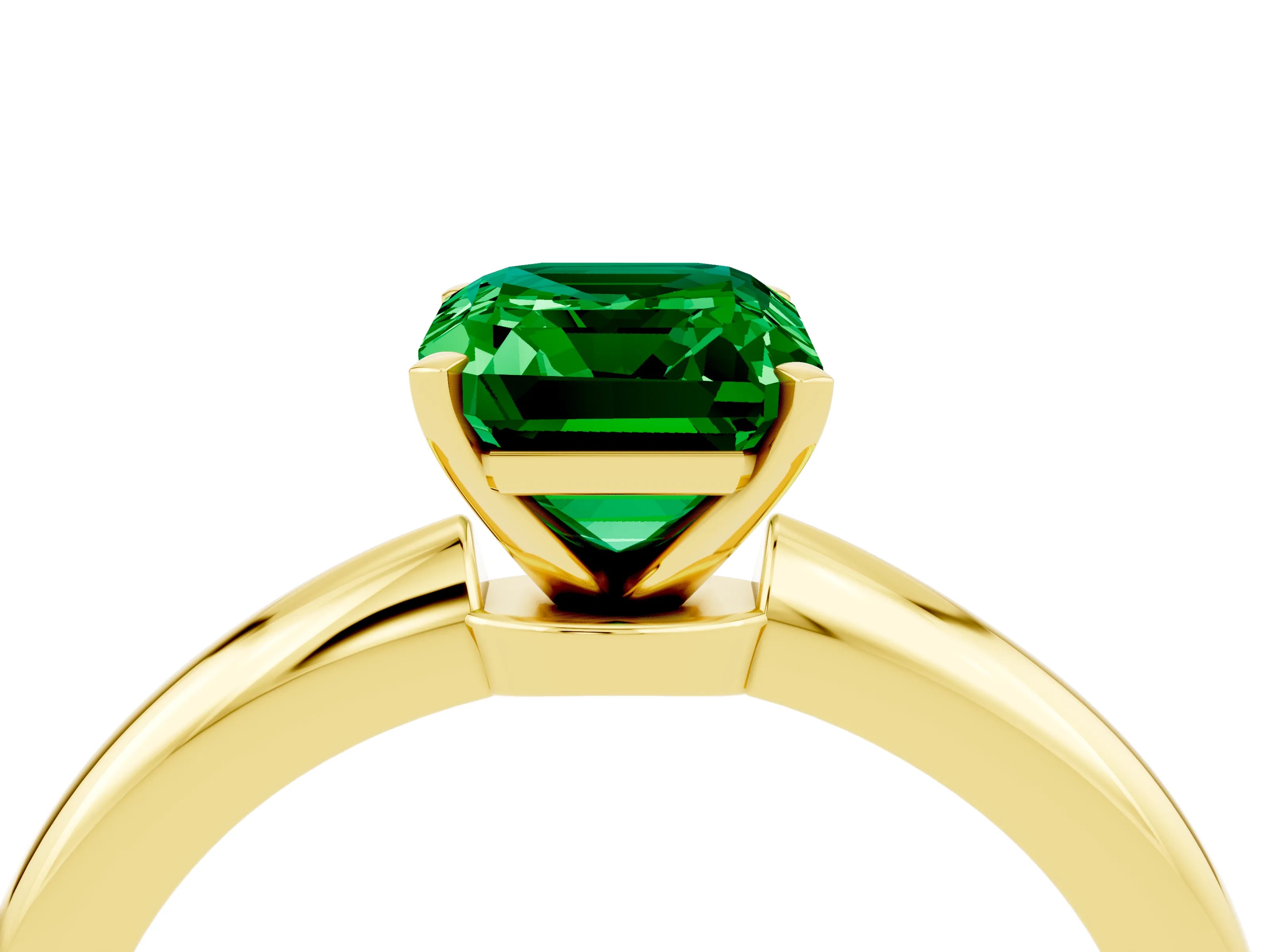 Yellow gold Emerald Cut Emerald Solitaire Ring with Six-Prong Setting and Classic Band_4