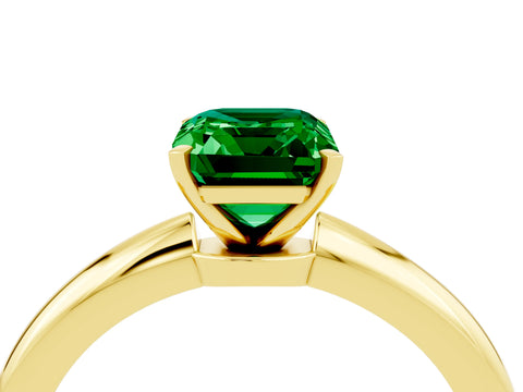 Yellow gold Emerald Cut Emerald Solitaire Ring with Six-Prong Setting and Classic Band_4