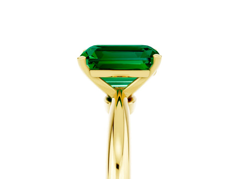 Yellow gold Emerald Cut Emerald Solitaire Ring with Six-Prong Setting and Classic Band_5