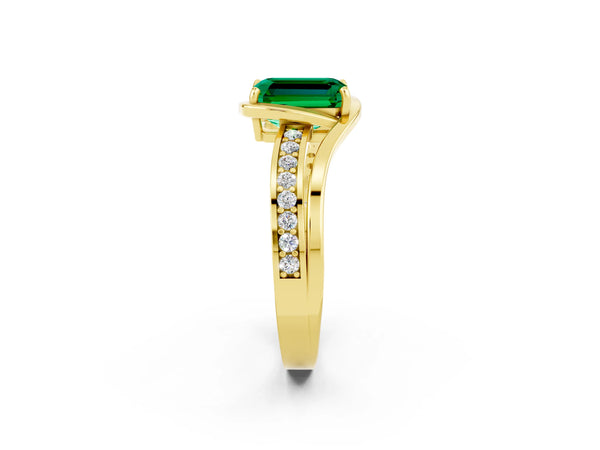 Yellow gold Emerald Cut Emerald Solitaire Ring with Split Shank and Prong Setting