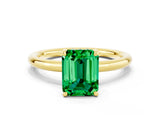 Yellow gold Emerald Cut Emerald Solitaire Ring with Thin Band and Four-Prong Setting_12