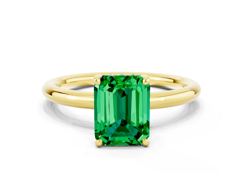 Yellow gold Emerald Cut Emerald Solitaire Ring with Thin Band and Four-Prong Setting_12