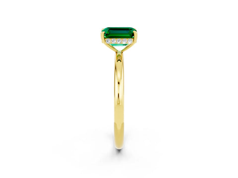 Yellow gold Emerald Cut Emerald Solitaire Ring with Thin Band and Four-Prong Setting_14