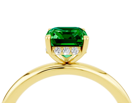 Yellow gold Emerald Cut Emerald Solitaire Ring with Thin Band and Four-Prong Setting_16