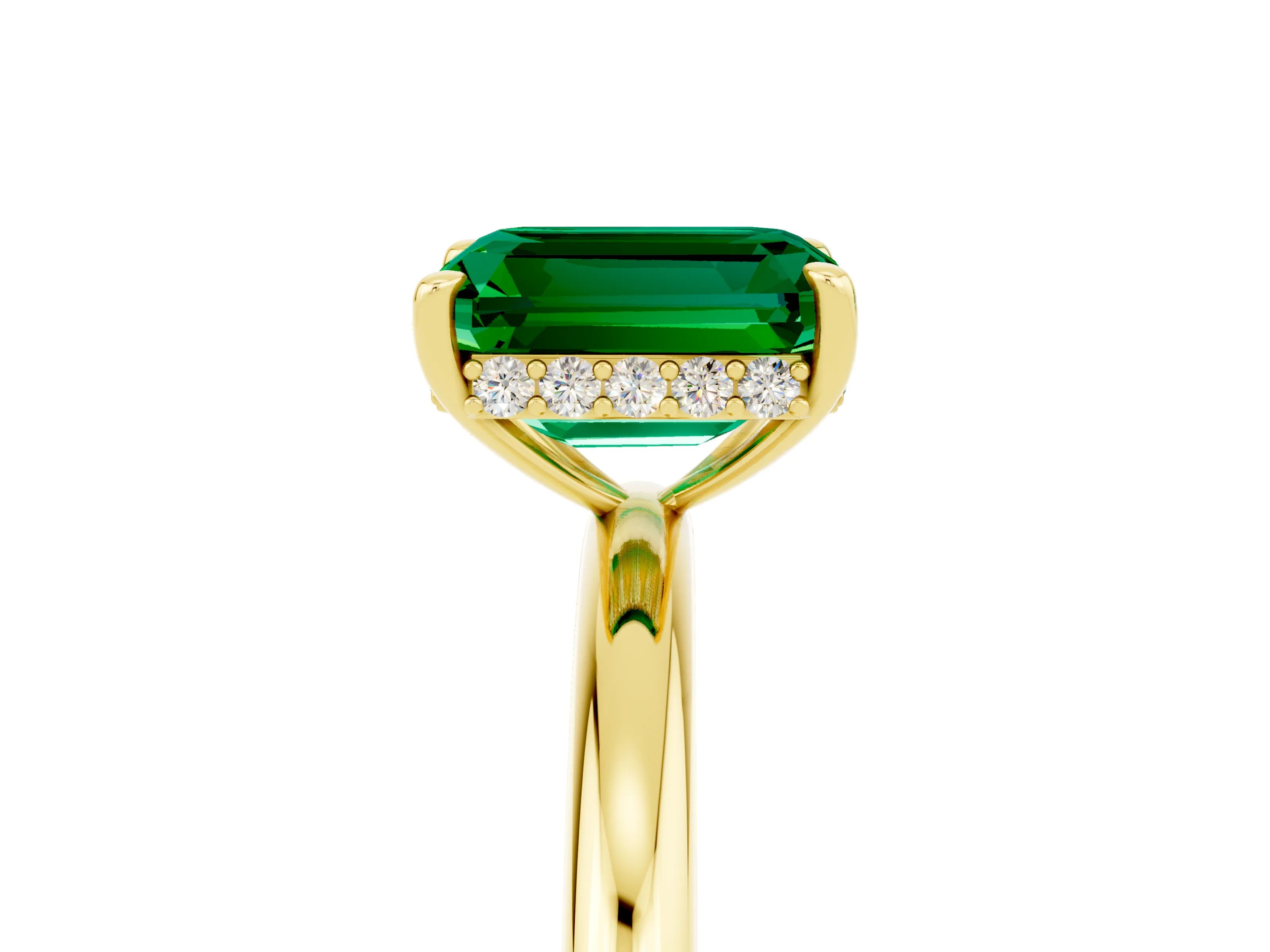 Yellow gold Emerald Cut Emerald Solitaire Ring with Thin Band and Four-Prong Setting_17