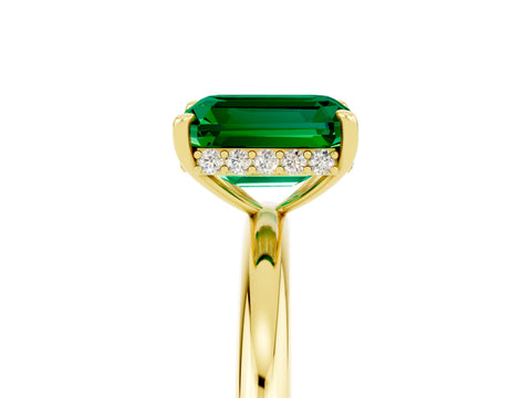 Yellow gold Emerald Cut Emerald Solitaire Ring with Thin Band and Four-Prong Setting_17