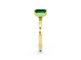 Yellow gold Emerald Cut Emerald Solitaire Ring with Thin Band and Prong Setting_14